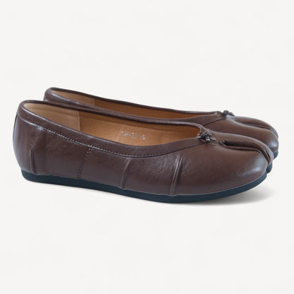 Brown Split Toe Leather Tabi Flats - tutufox - 