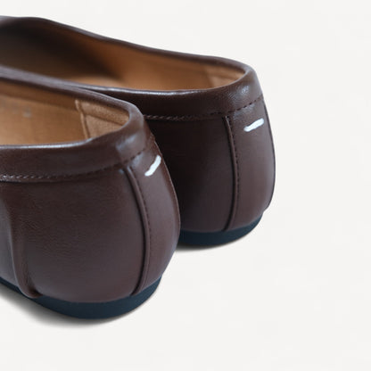 Brown Split Toe Leather Tabi Flats - tutufox - 