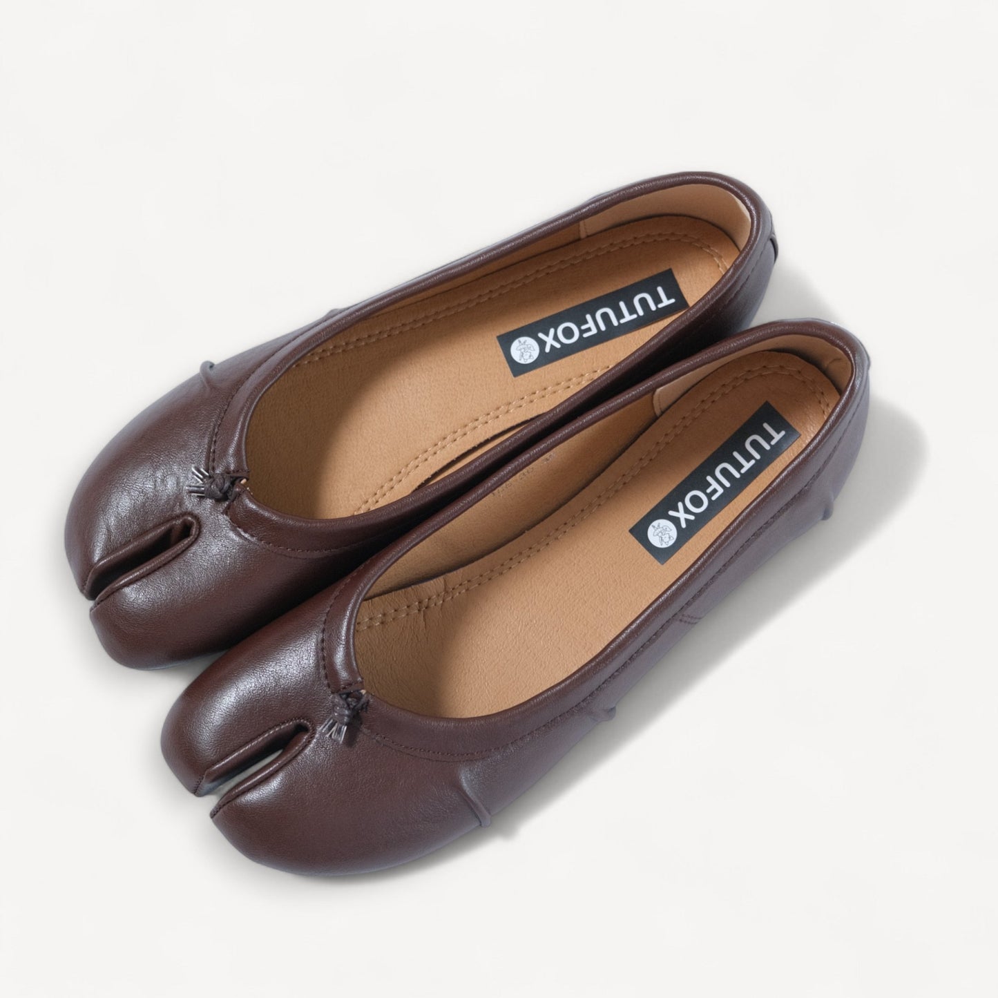 Brown Split Toe Leather Tabi Flats - tutufox - 