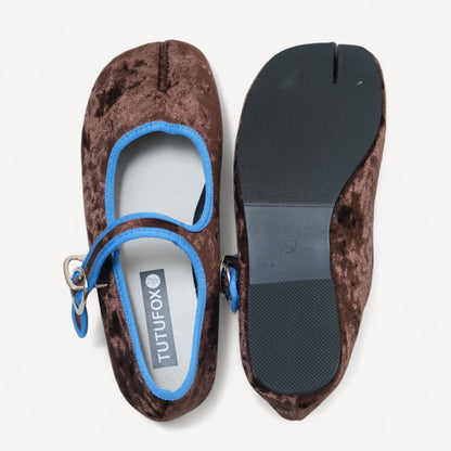 Brown Velvet Split Toe Mary Jane Tabi - tutufox - tabis