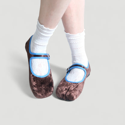 Brown Velvet Split Toe Mary Jane Tabi - tutufox - tabis