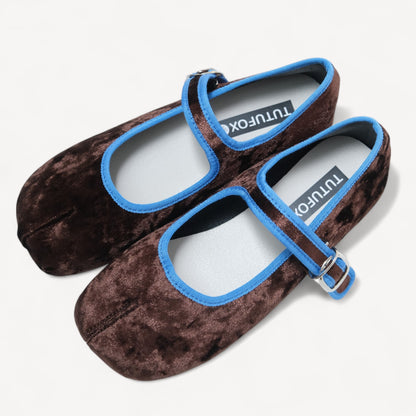 Brown Velvet Split Toe Mary Jane Tabi - tutufox - tabis