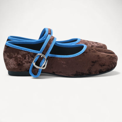 Brown Velvet Split Toe Mary Jane Tabi - tutufox - tabis