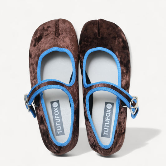 Brown Velvet Split Toe Mary Jane Tabi - tutufox - tabis