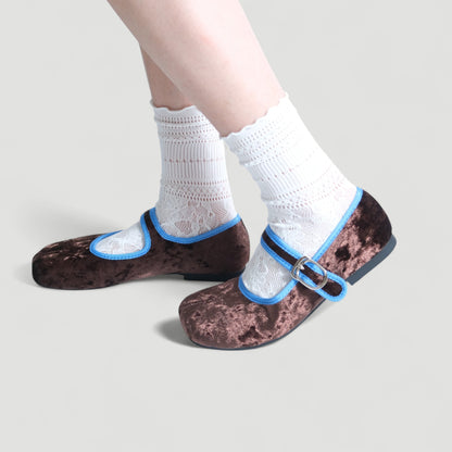 Brown Velvet Split Toe Mary Jane Tabi - tutufox - tabis