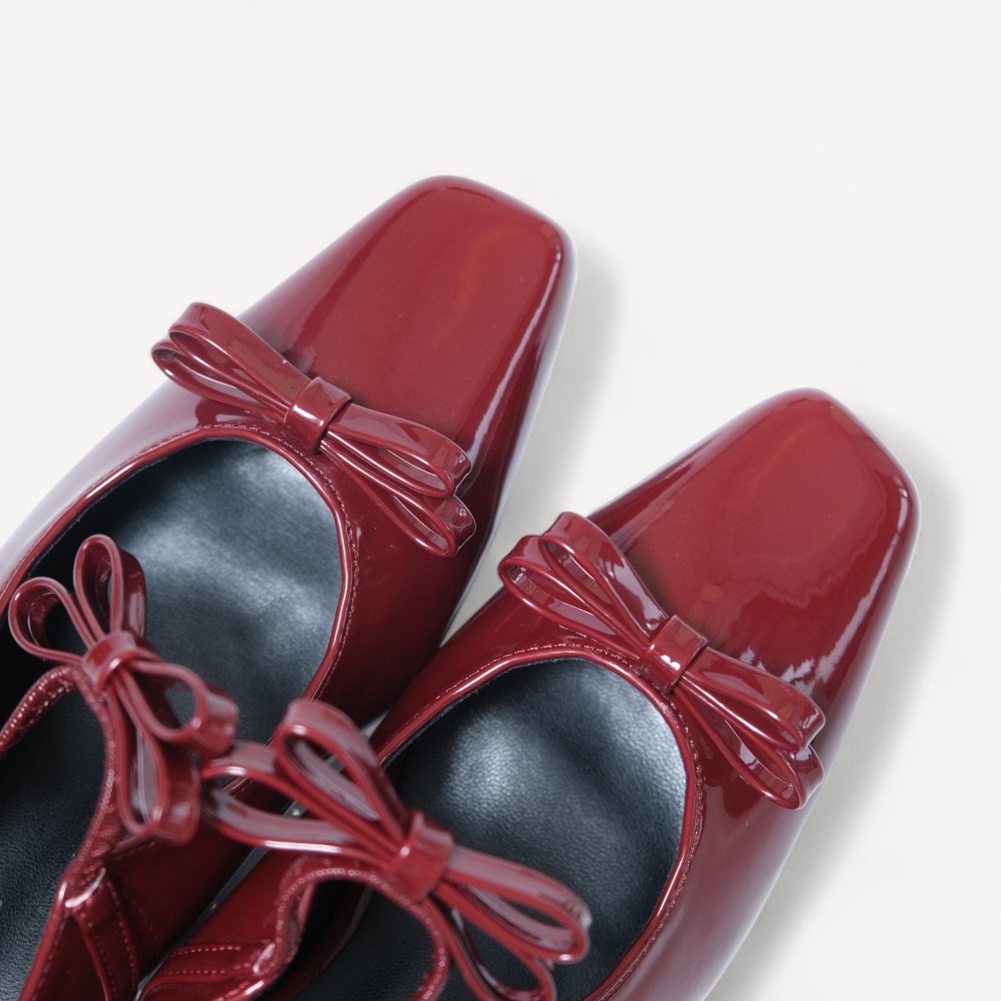 burgundy patent bow mary jane ballet flats toe detail 