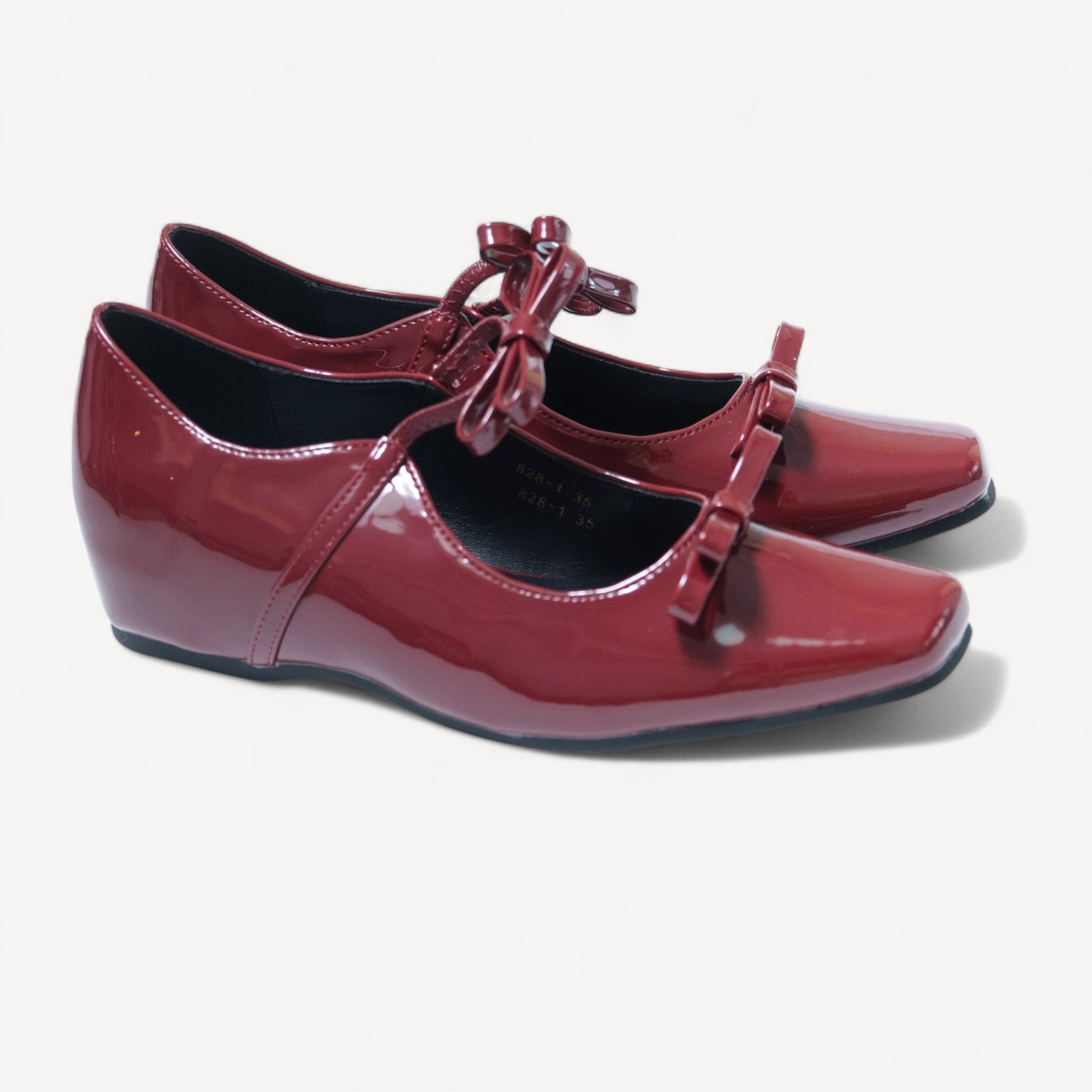 burgundy patent bow mary jane ballet flats right oblique view  