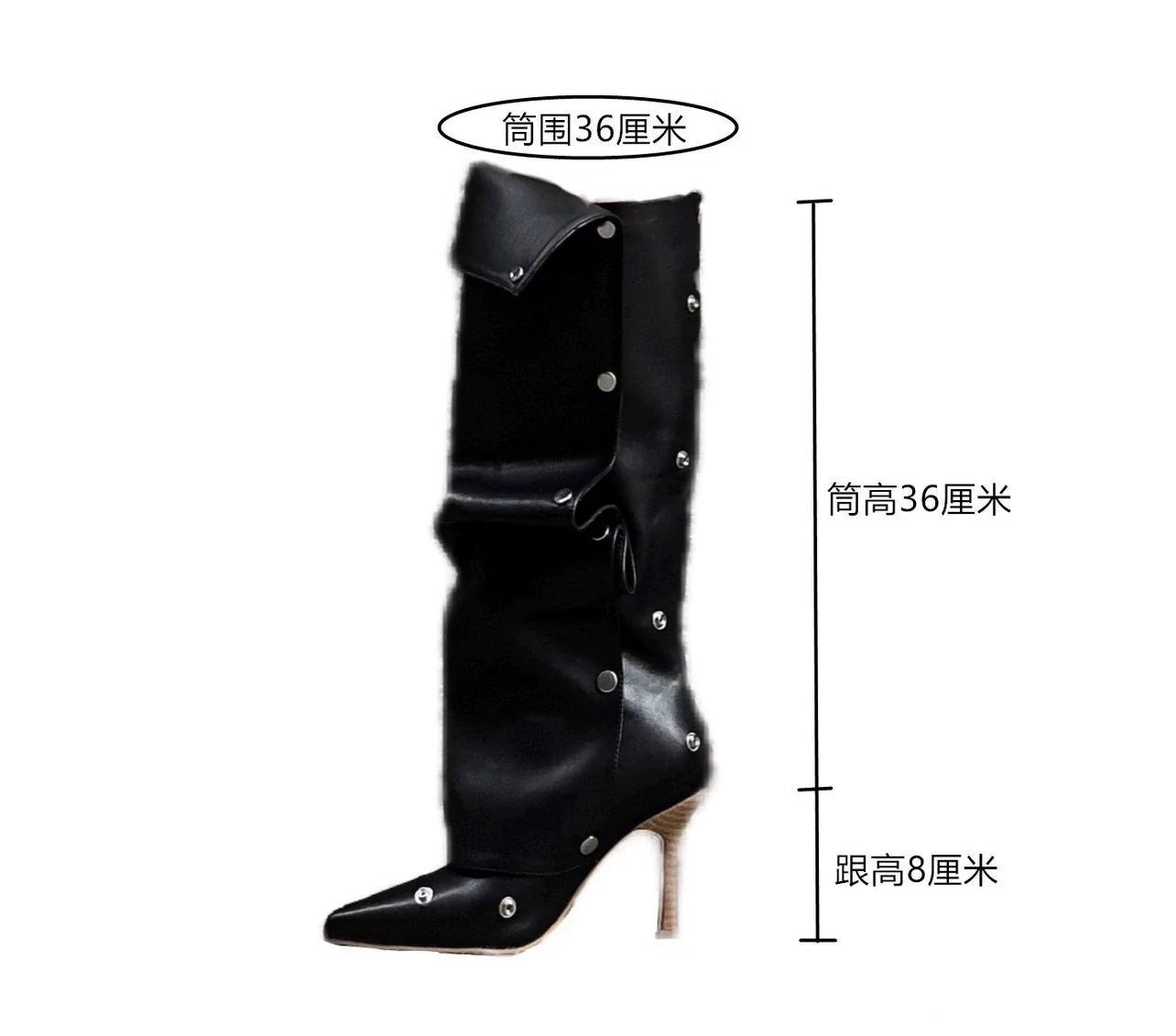 Button Detail Two Way Slouchy Boots 2025 Summer New Spicy Girl High Heel Fashion Pointed Toe Thin Heel Knee High Boots - tutufox - shoes