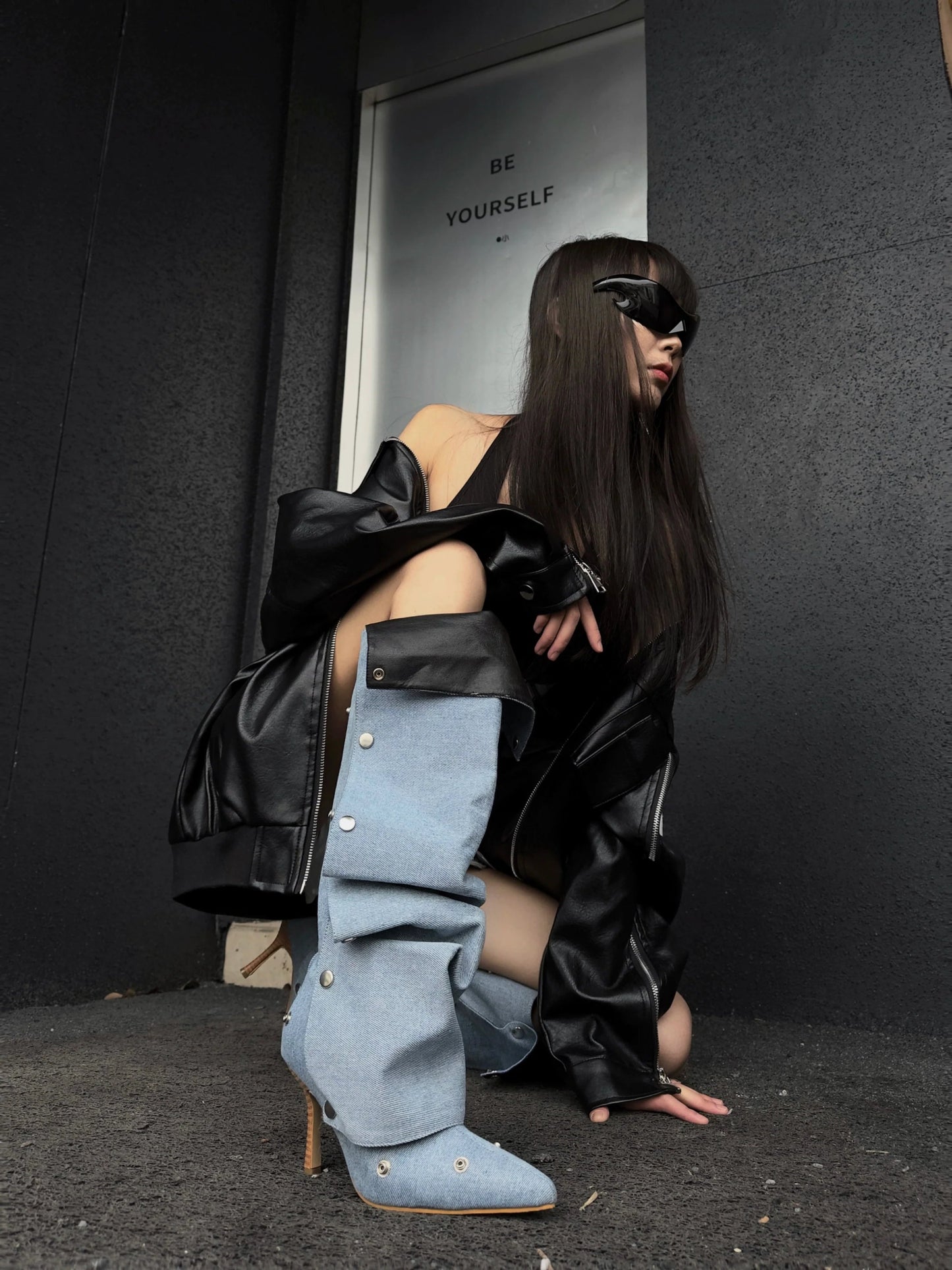 Button Detail Two Way Slouchy Boots 2025 Summer New Spicy Girl High Heel Fashion Pointed Toe Thin Heel Knee High Boots - tutufox - shoes