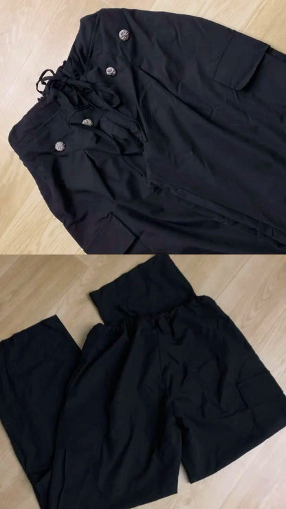 Camo Hoodie Zip Top and Black Cargo Pants Y2K Outfit - tutufox - 