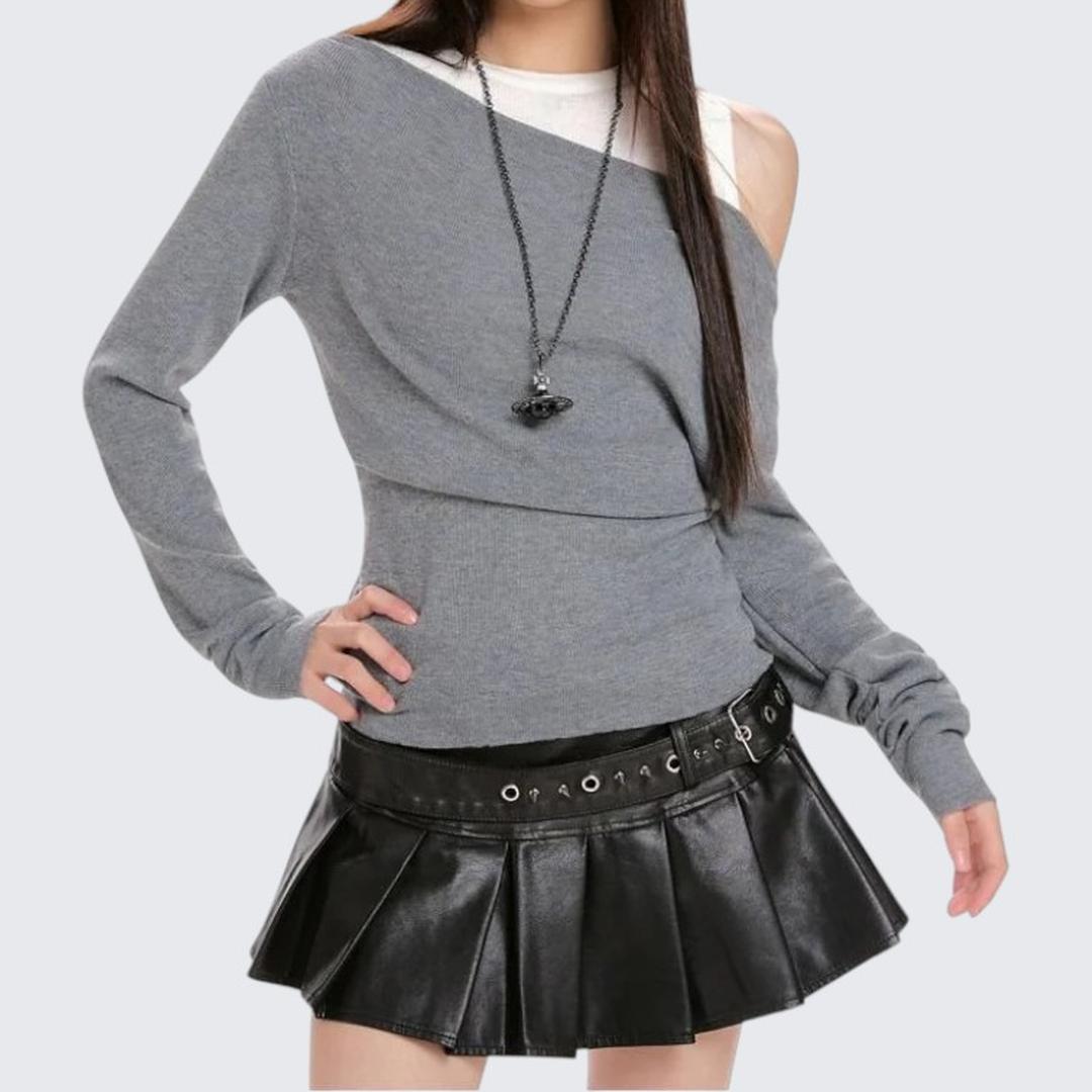 Coffee Fake Two - Piece Vest Long - Sleeve Knitwear For Women - Spring & Autumn - tutufox - 