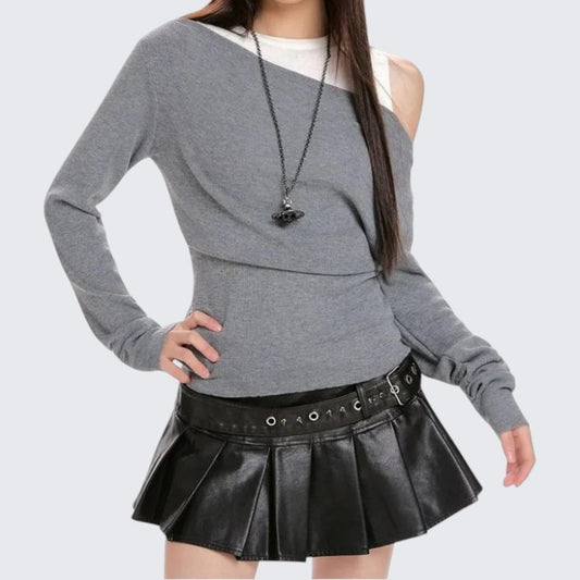 Coffee Fake Two - Piece Vest Long - Sleeve Knitwear For Women - Spring & Autumn - tutufox - 