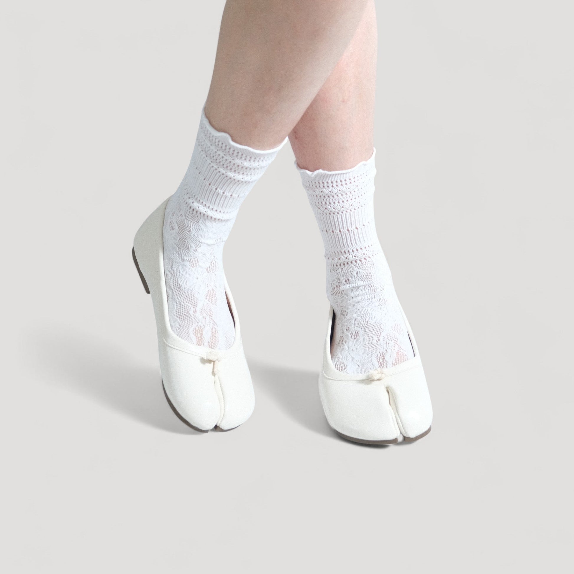 Cream Soft LeatherFlats Split Toe Tabi - tutufox - tabis