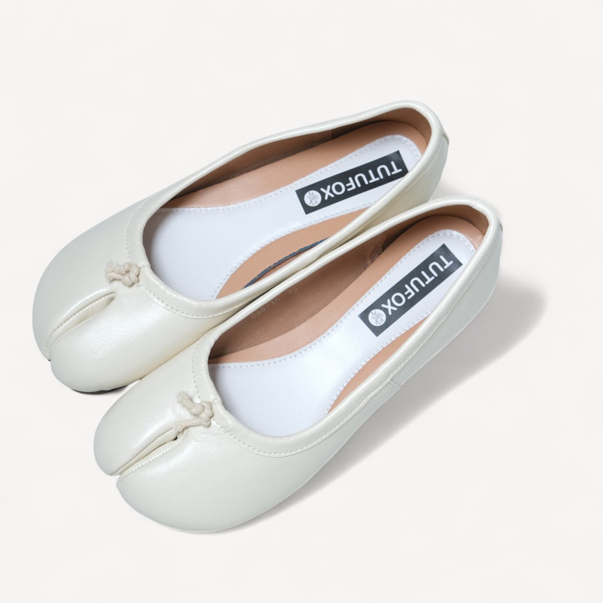 Cream Soft LeatherFlats Split Toe Tabi - tutufox - tabis