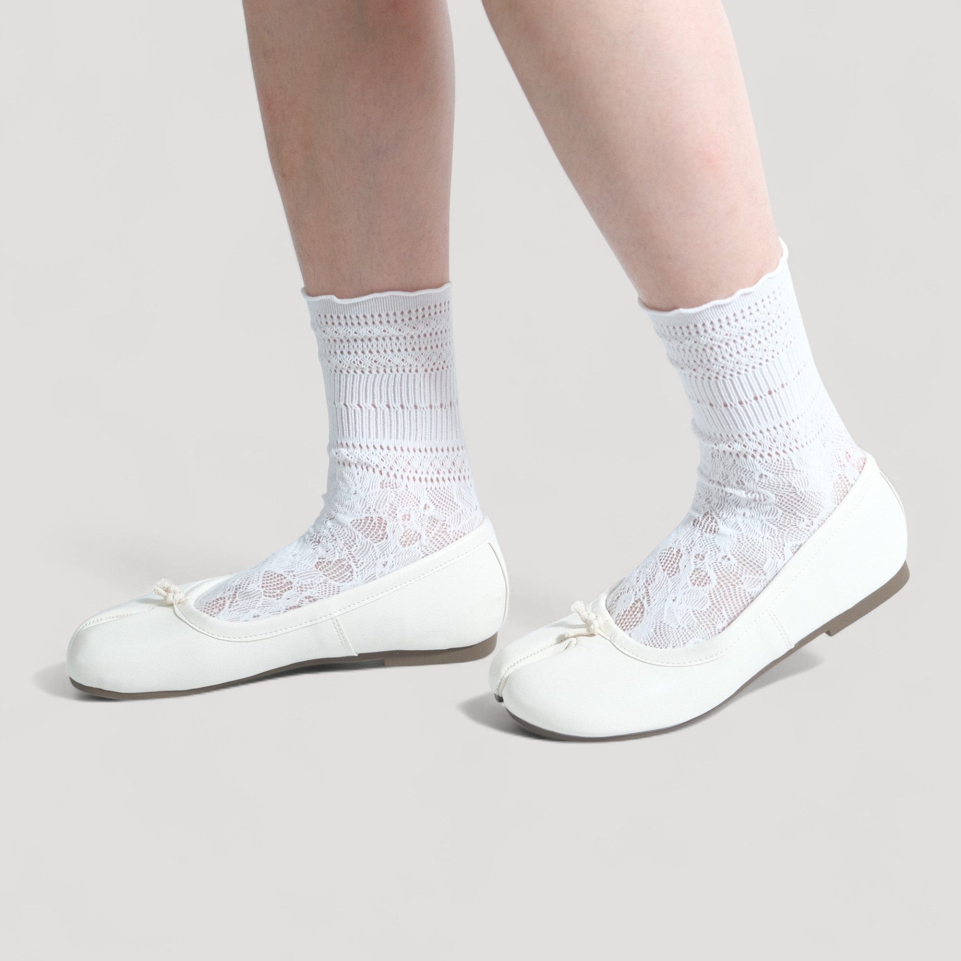 Cream Soft LeatherFlats Split Toe Tabi - tutufox - tabis