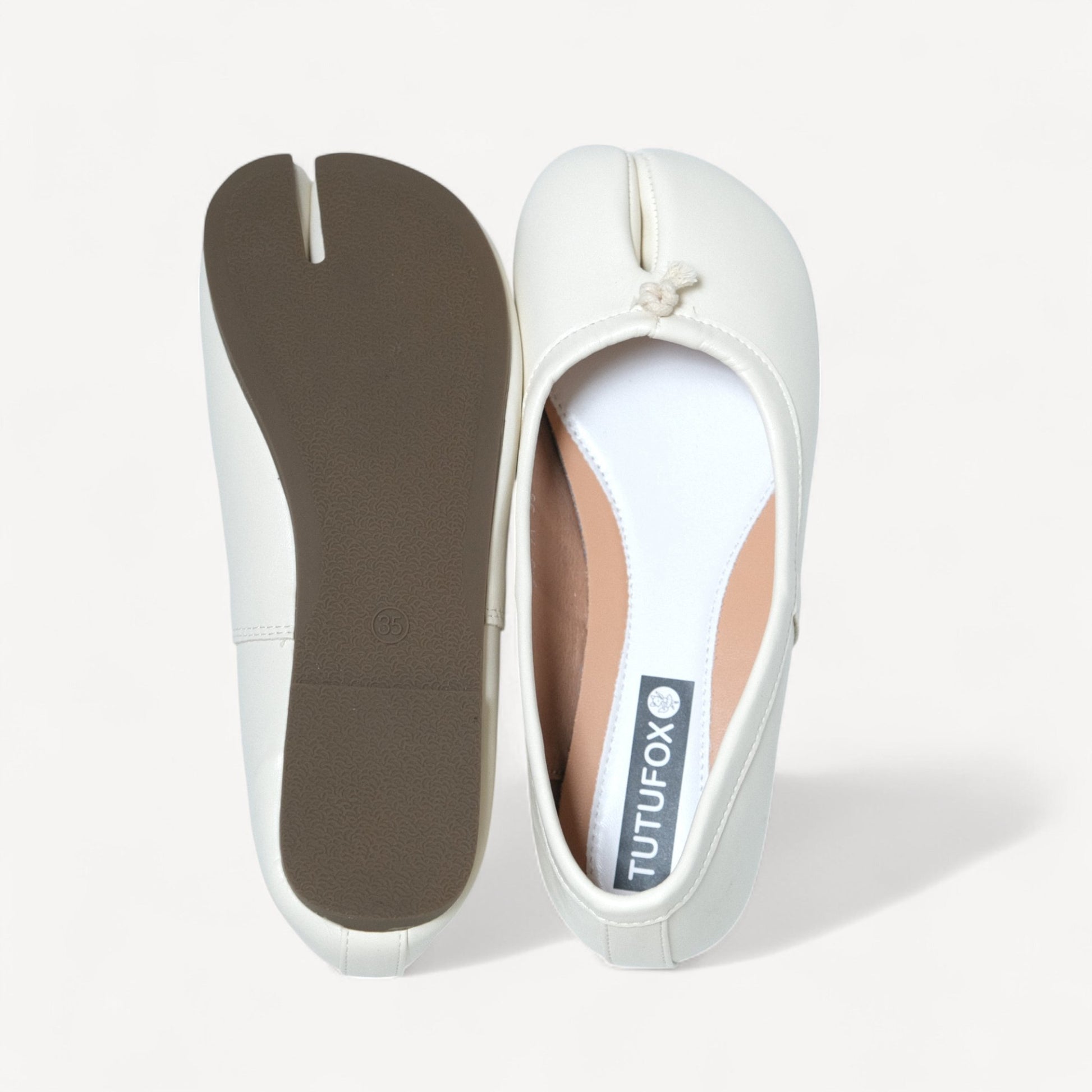 Cream Soft LeatherFlats Split Toe Tabi - tutufox - tabis