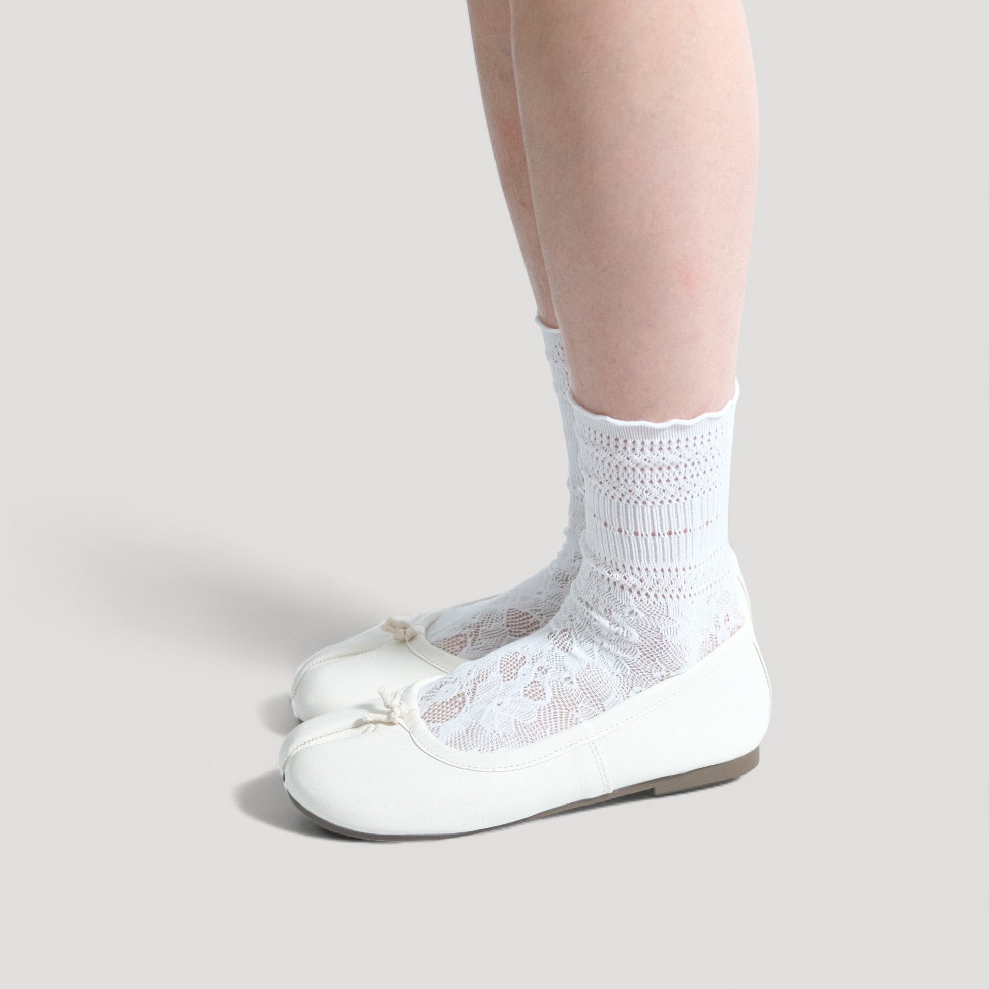Cream Soft LeatherFlats Split Toe Tabi - tutufox - tabis