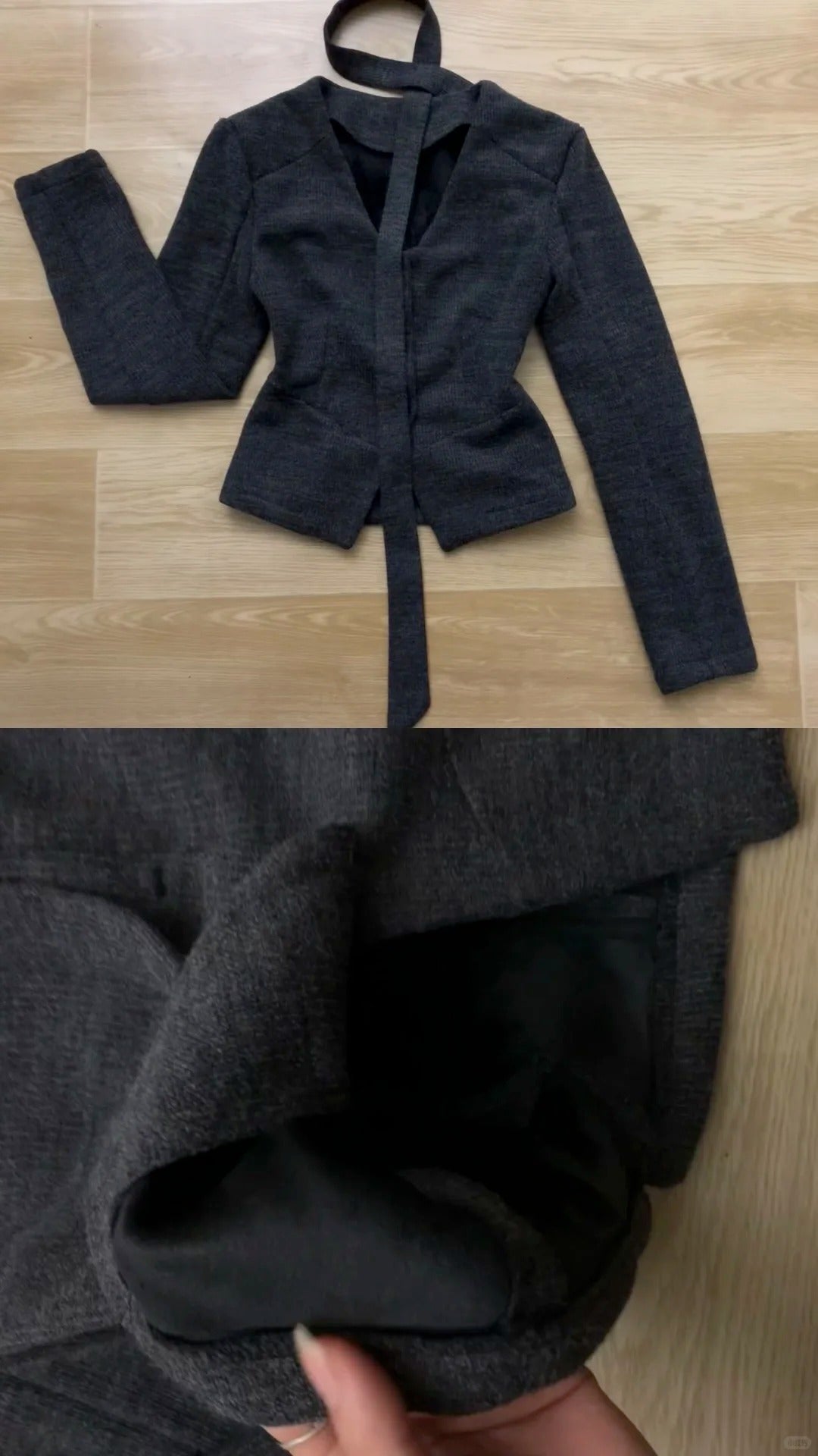 Dark Grey Blazer and Shorts Y2K Outfit - tutufox - 