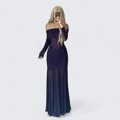 Deep Purple Off Shoulder Long Sleeve Dress Y2K Dress - tutufox - 