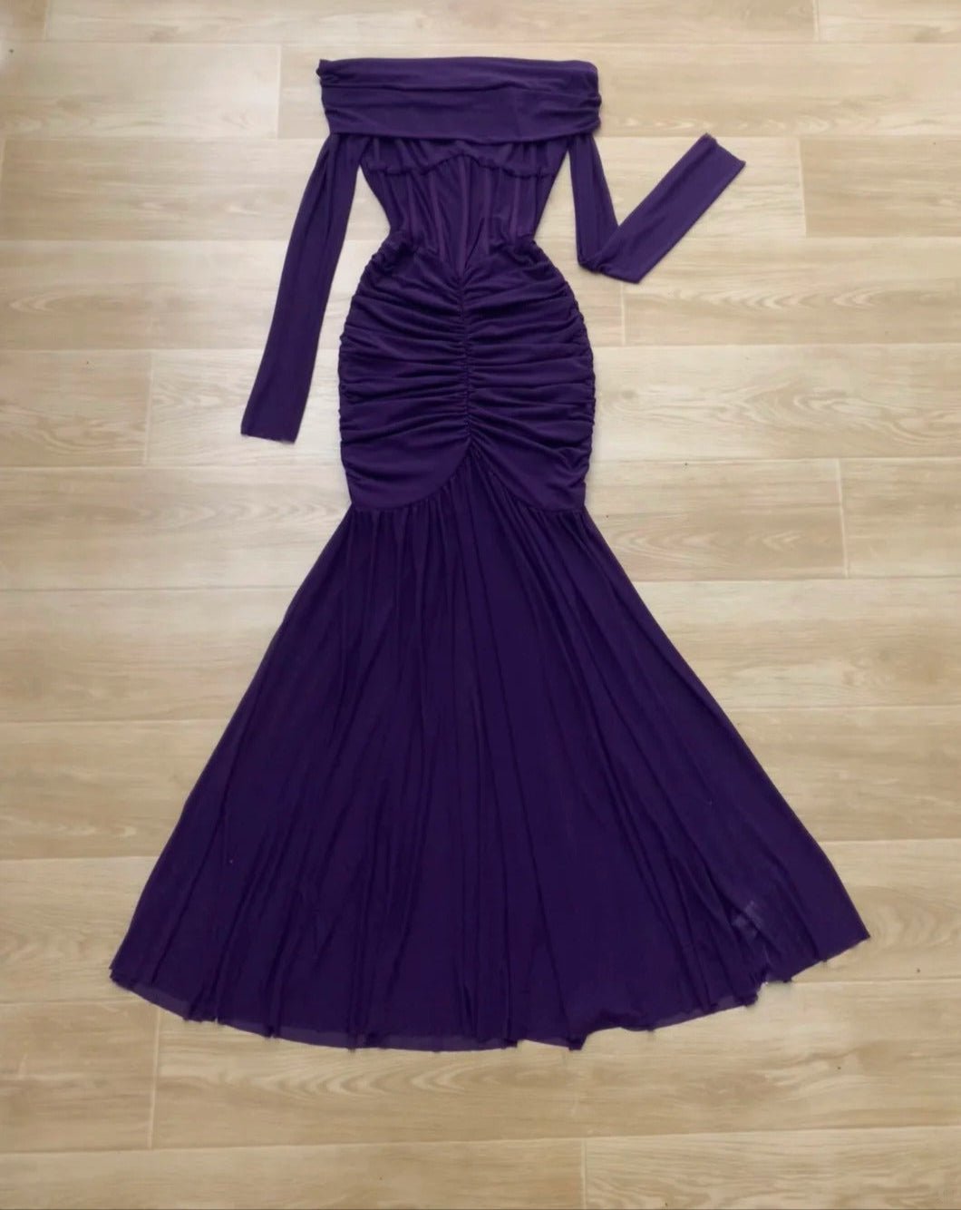 Deep Purple Off Shoulder Long Sleeve Dress Y2K Dress - tutufox - 