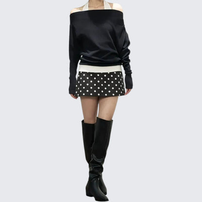 Early Autumn Halter Off - The - Shoulder Cream Long - Sleeve T-Shirt With Elegant Design & Sweet - Spicy Vibe - tutufox - 