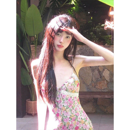 French Floral Camisole Bodycon Waist - Cinched Mermaid Maxi Dress - tutufox - 