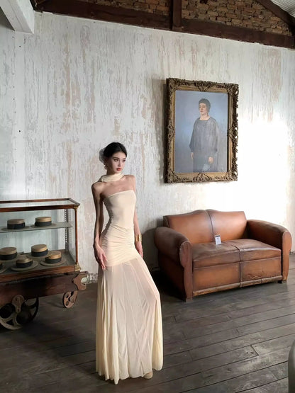 French Off - The - Shoulder Tulle Tube Top Unique Mermaid Maxi Dress - tutufox - 