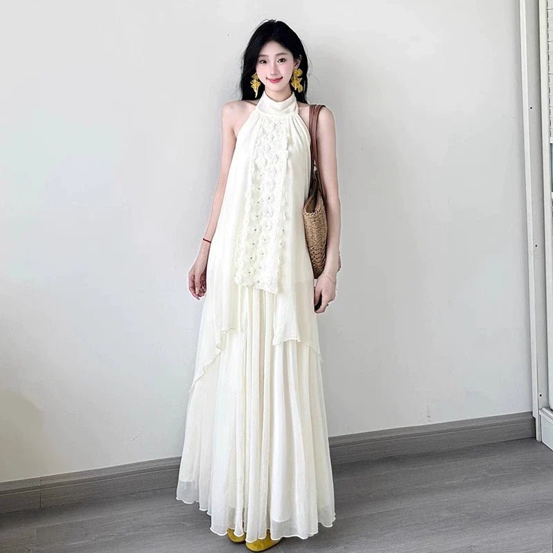 French Soft Vibe Two - Piece Sleeveless Top & Maxi Skirt Set Dress - tutufox - 