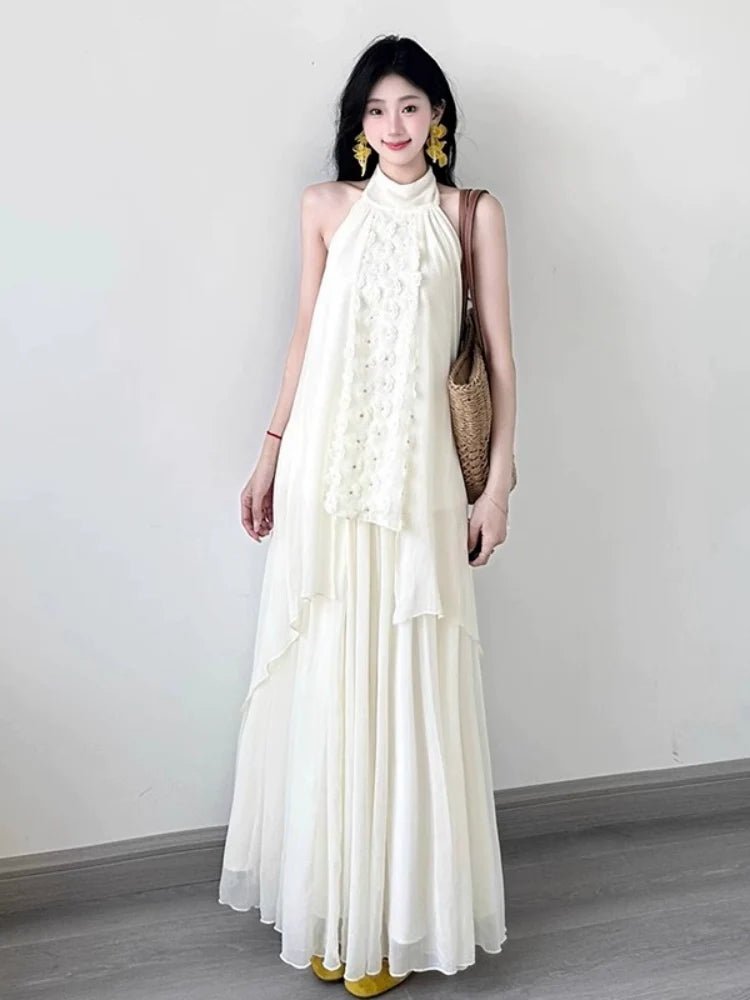 French Soft Vibe Two - Piece Sleeveless Top & Maxi Skirt Set Dress - tutufox - 