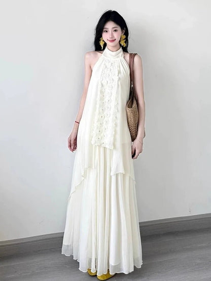 French Soft Vibe Two - Piece Sleeveless Top & Maxi Skirt Set Dress - tutufox - 