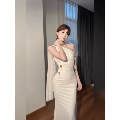 French White Off - The - Shoulder Tube - Top Slimming Mermaid Birthday Gown Maxi Dress - tutufox - 