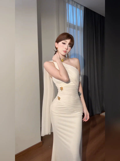 French White Off - The - Shoulder Tube - Top Slimming Mermaid Birthday Gown Maxi Dress - tutufox - 