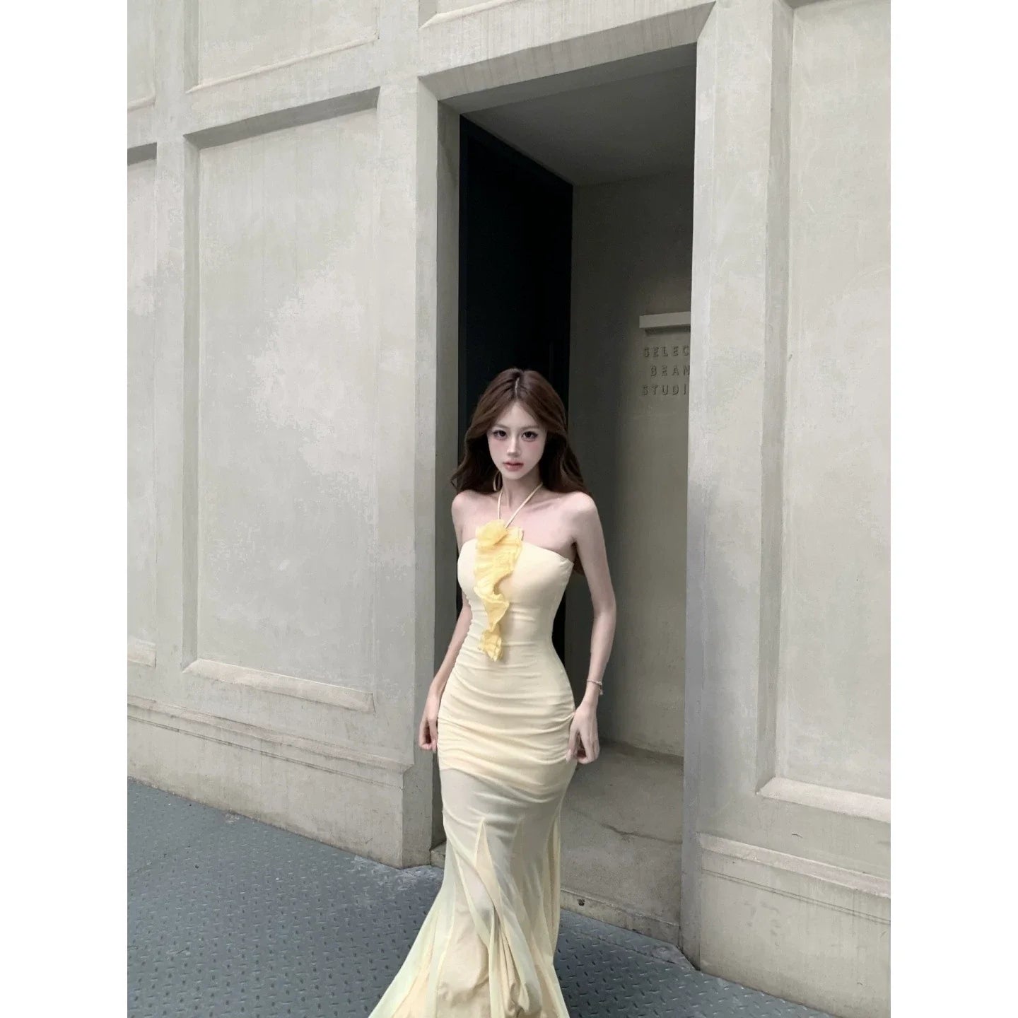 French Yellow Tulle Tube - Top Halter Beach Vacation Mermaid Midi Dress - tutufox - 