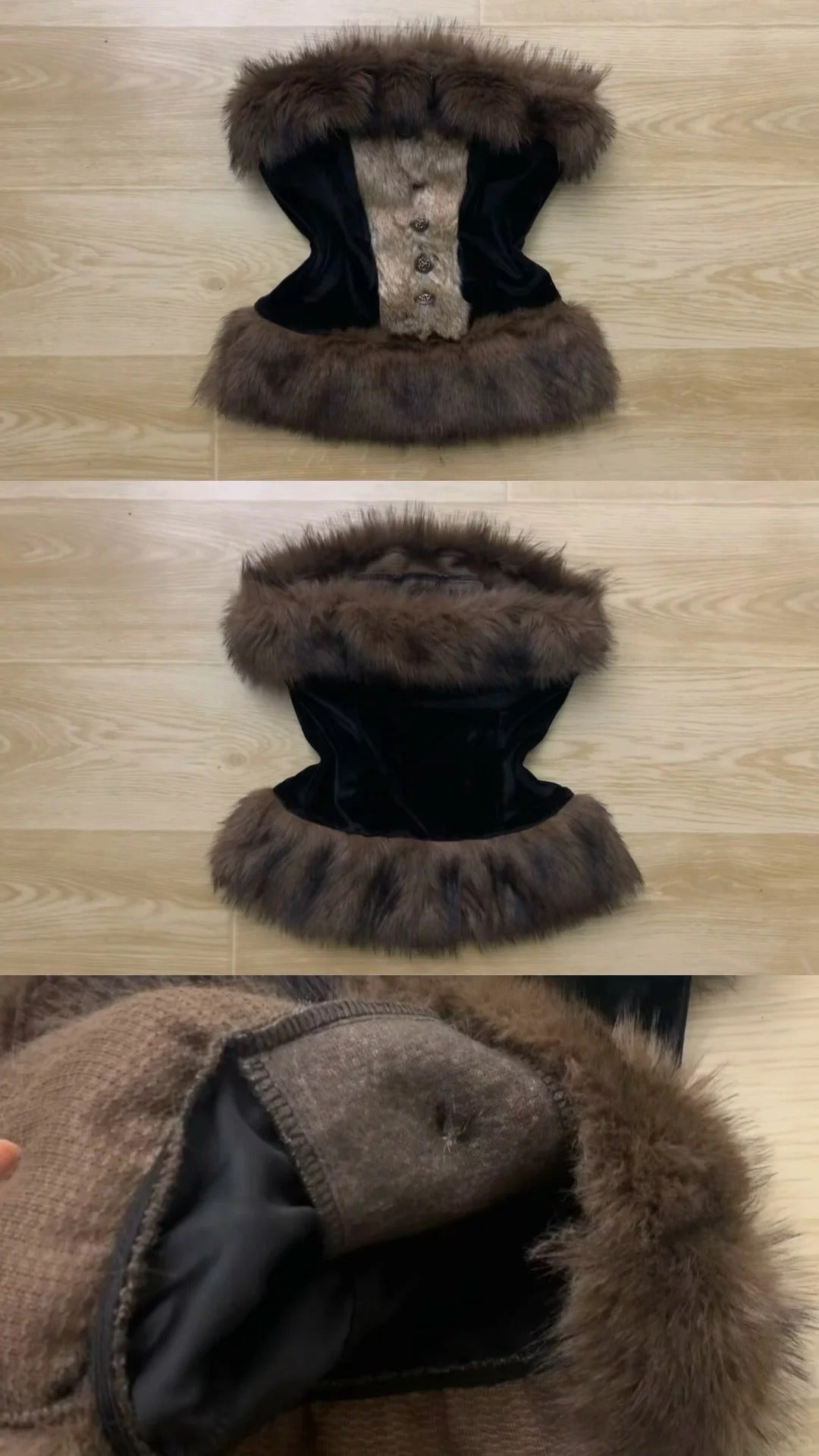 Fur Bustier Top with Embroidered Flares and Fur Coat Y2K Outfit - tutufox - 