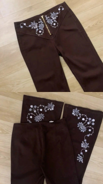 Fur Bustier Top with Embroidered Flares and Fur Coat Y2K Outfit - tutufox - 