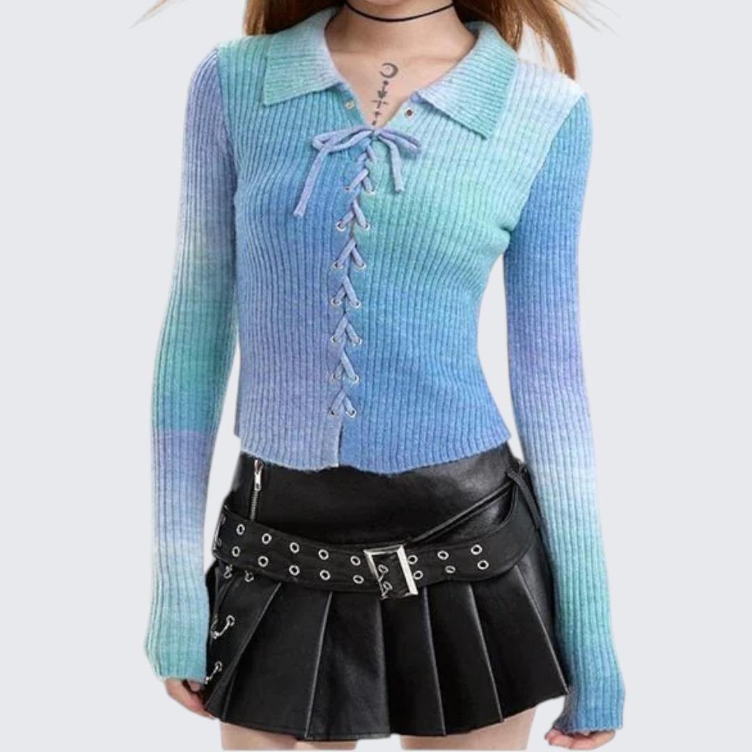 Gradient Long-Sleeve Short Knitted Sweater - Spring & Autumn