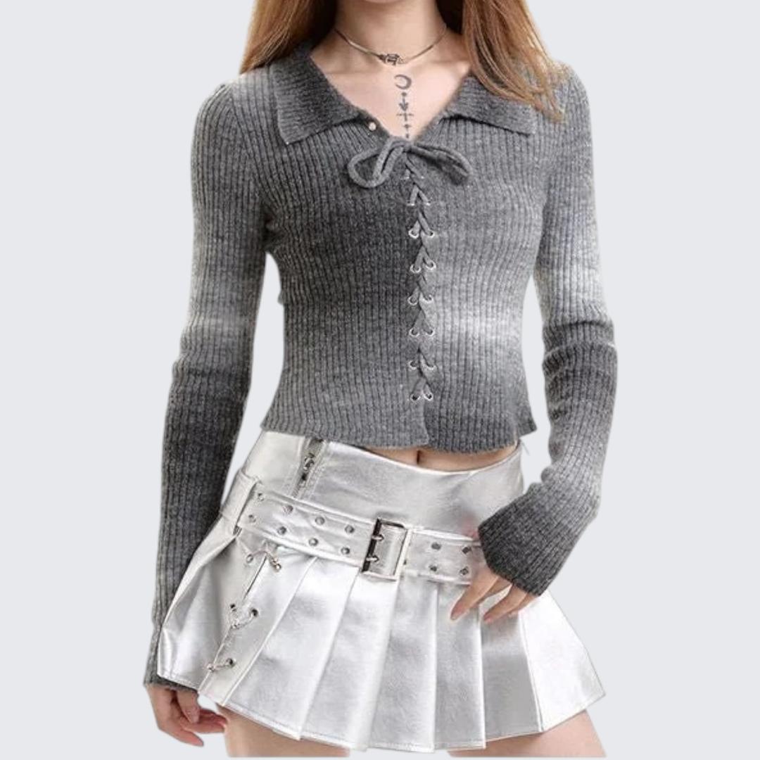 Gradient Long-Sleeve Short Knitted Sweater - Spring & Autumn