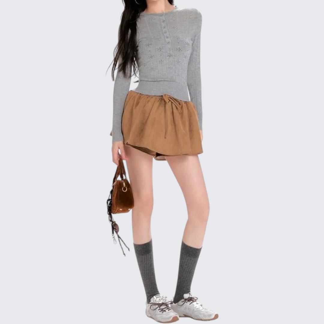Gray Hollow - Out Long - Sleeve Wool Knitted Sweater For Women - Spring & Autumn - tutufox - 