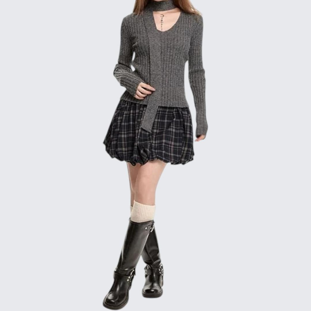 Gray Long - Sleeve V - Neck Sweater For Women - Autumn & Winter - tutufox - 