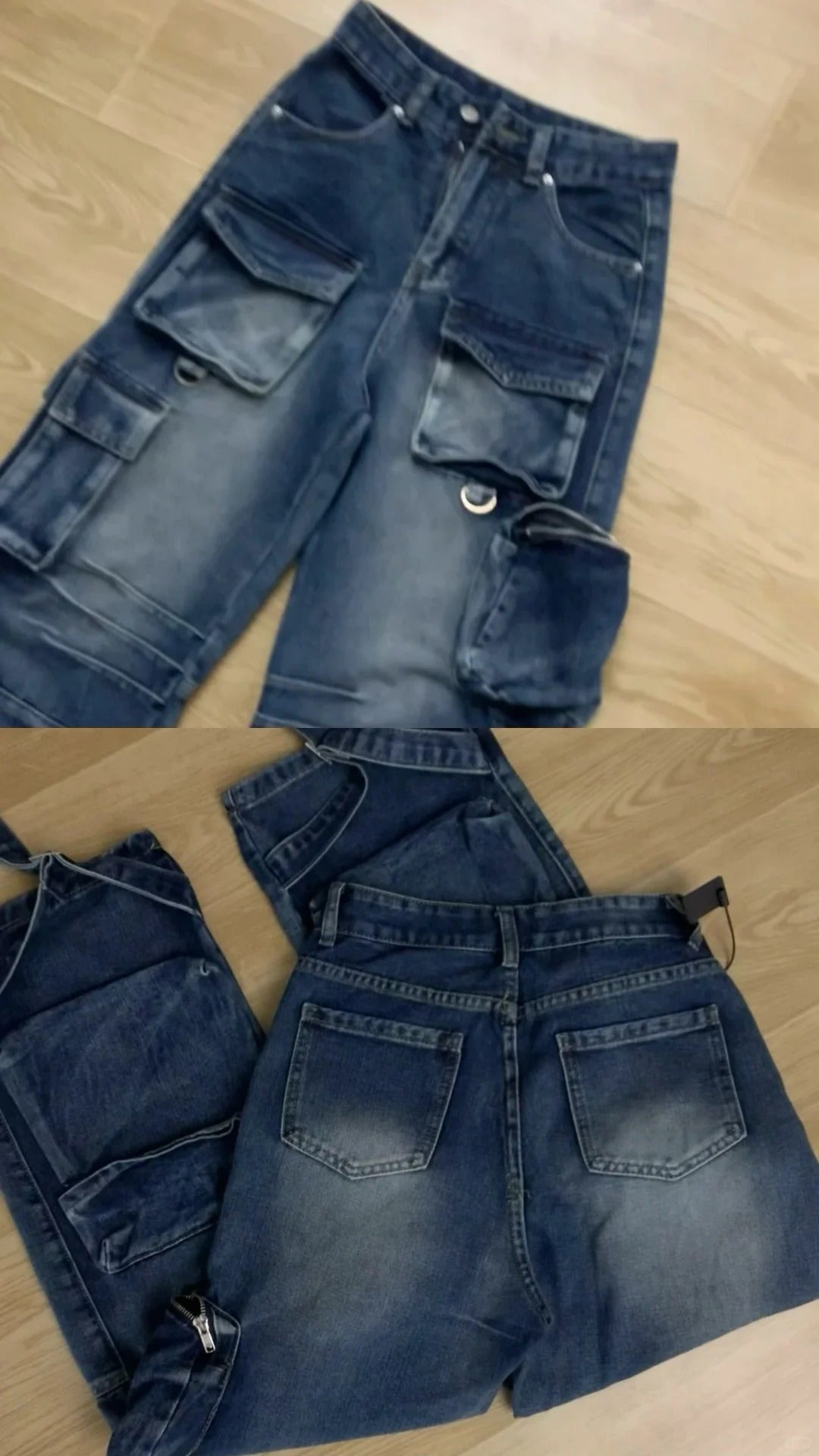 Grey Hoodie and Blue Cargo Jeans Y2K Outfit - tutufox - 