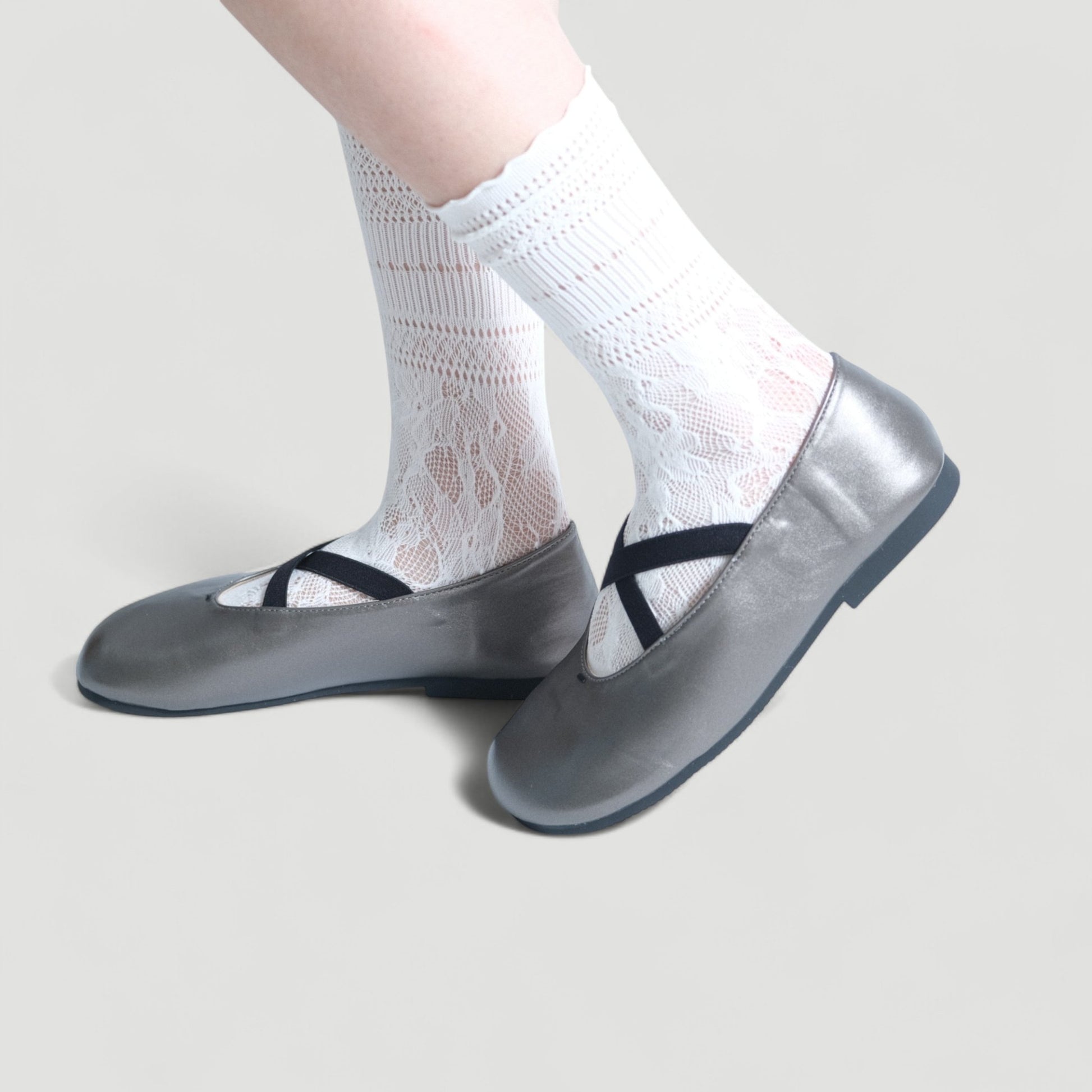 Gunmetal Cross Strap Ballet Flats - tutufox - shoes