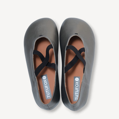 Gunmetal Cross Strap Ballet Flats - tutufox - shoes