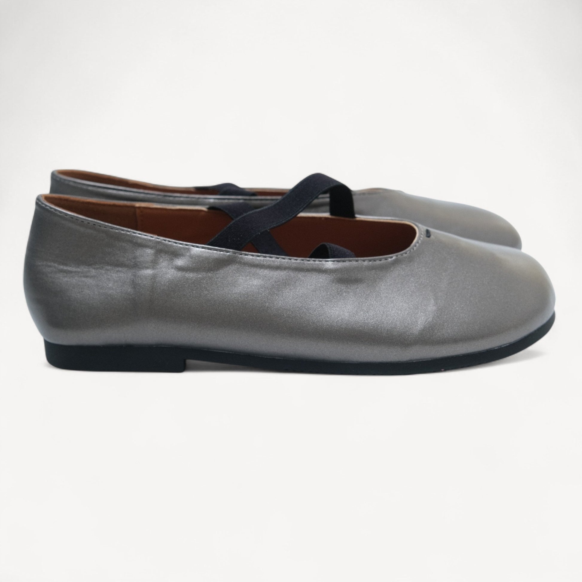 Gunmetal Cross Strap Ballet Flats - tutufox - shoes