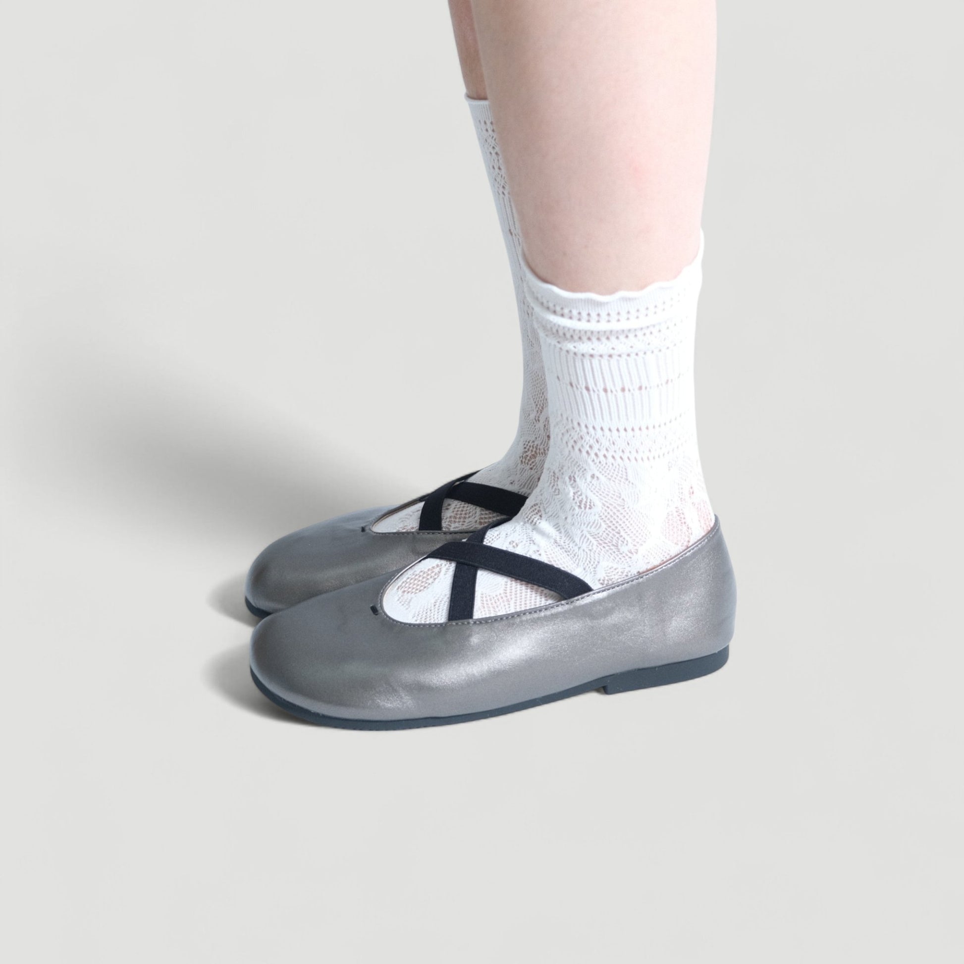 Gunmetal Cross Strap Ballet Flats - tutufox - shoes