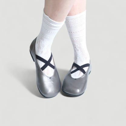 Gunmetal Cross Strap Ballet Flats - tutufox - shoes