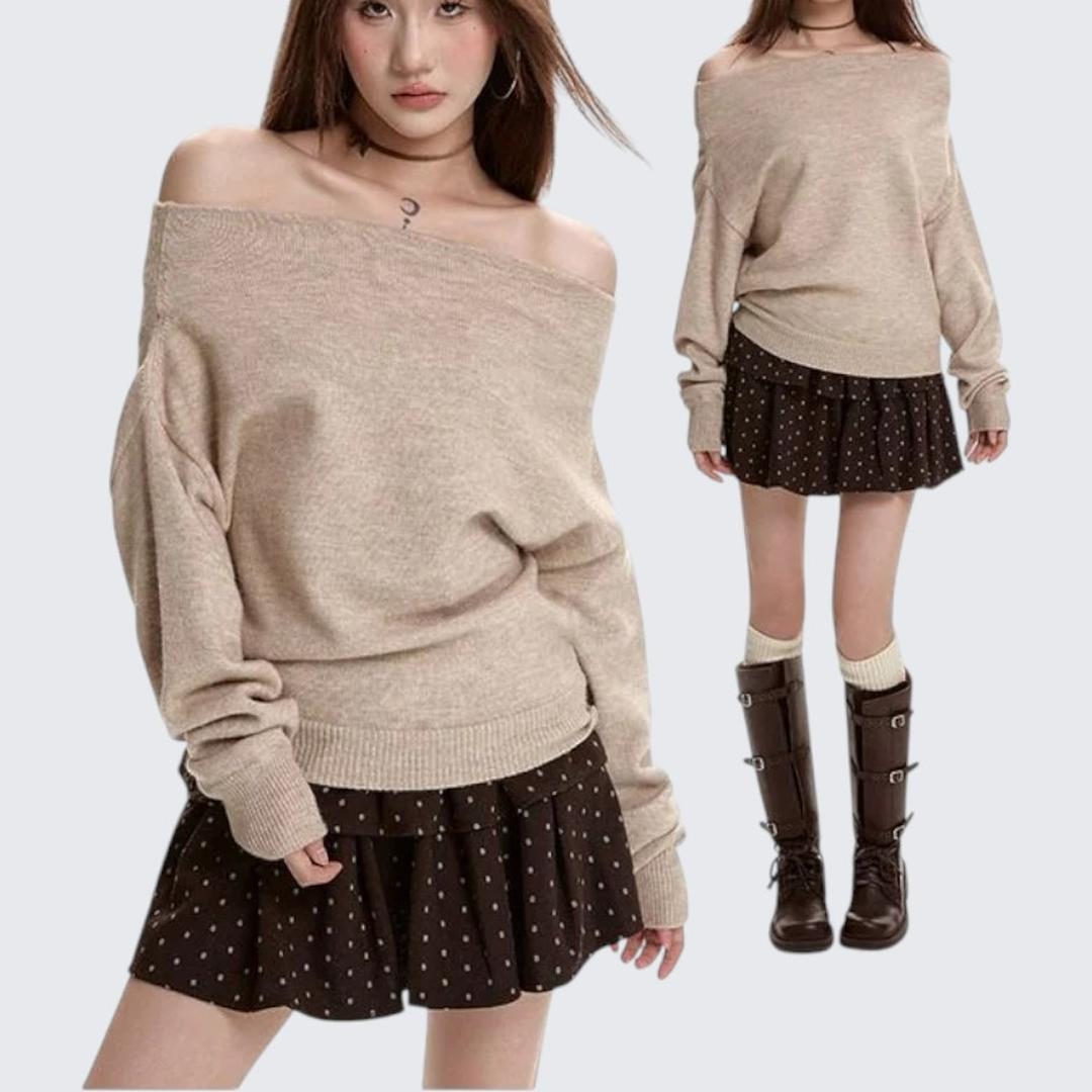 High - End One - Neck Long - Sleeve Sweater For Women - Autumn & Winter - tutufox - 