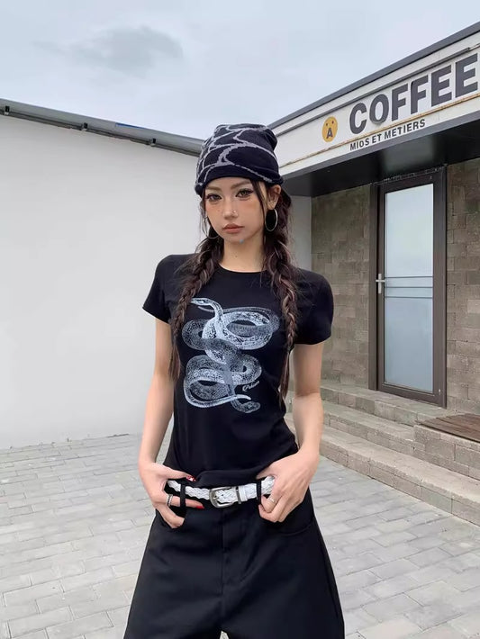 American Edgy Snake Print Short Sleeve T-Shirt