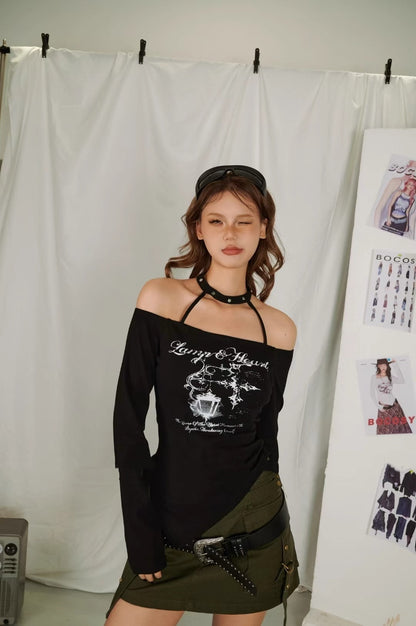 Halter Off Shoulder Baddie Tee Women