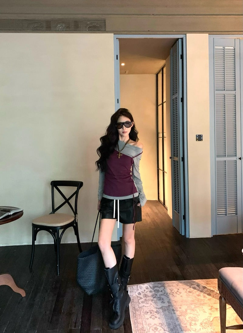 Off Shoulder Colorblock Tee Women