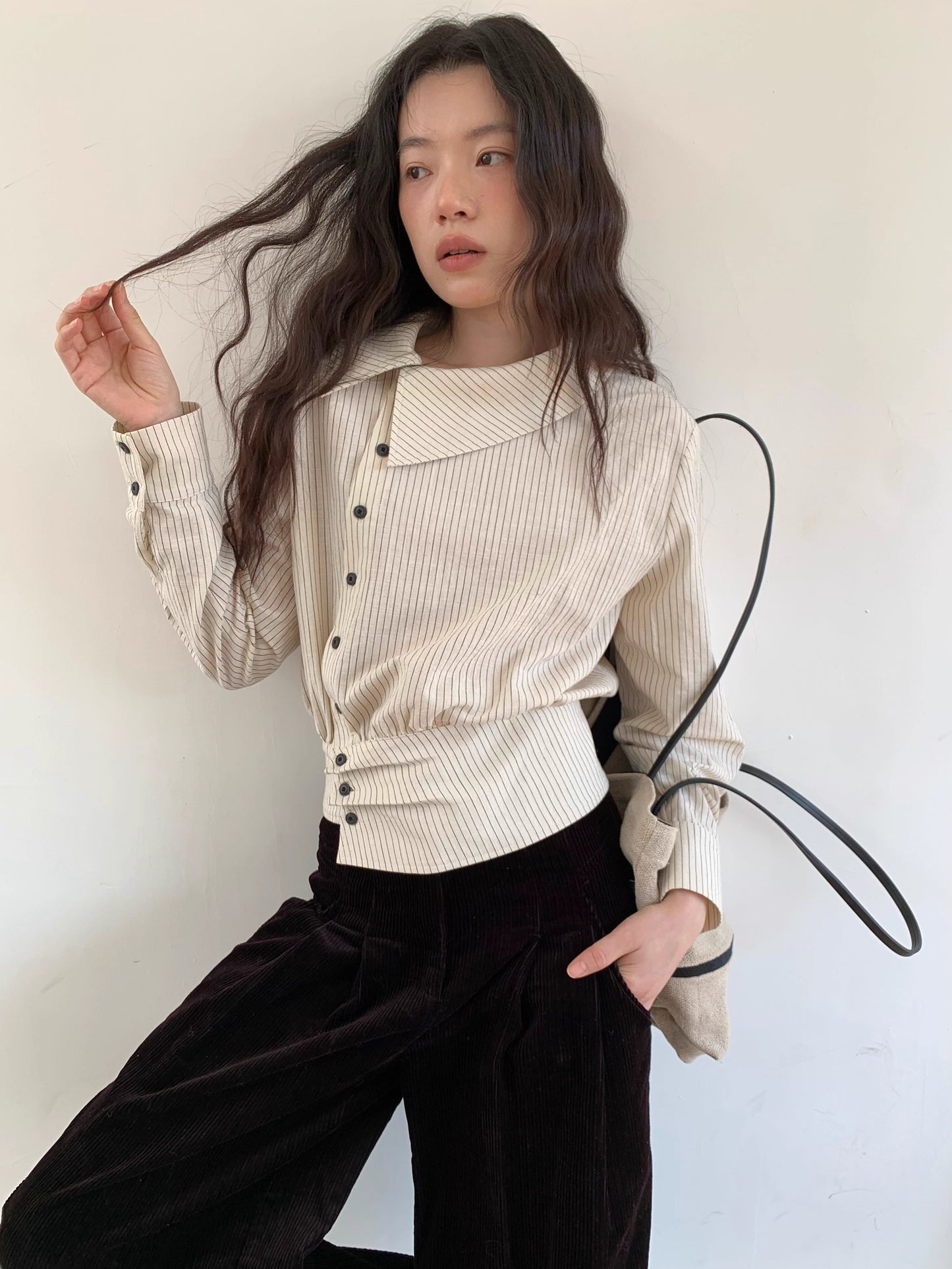 Striped Irregular Hem Shirt Women